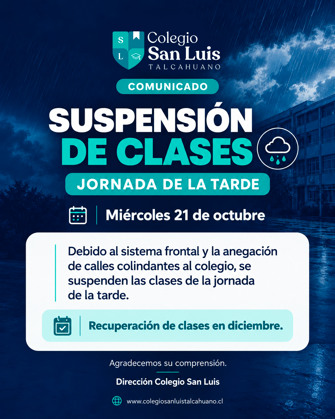 COMUNICADO OFICIAL | SUSPENSIÓN DE CLASES